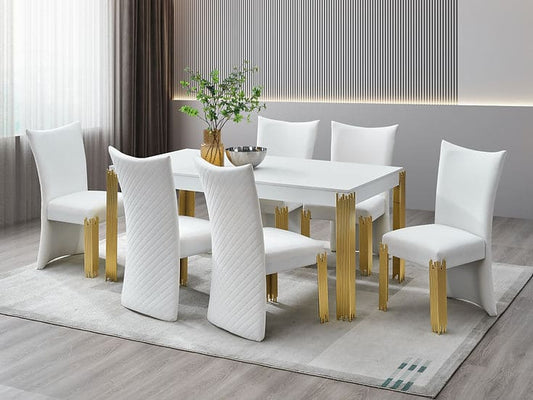 Glamor 7 PCS White Dining Set