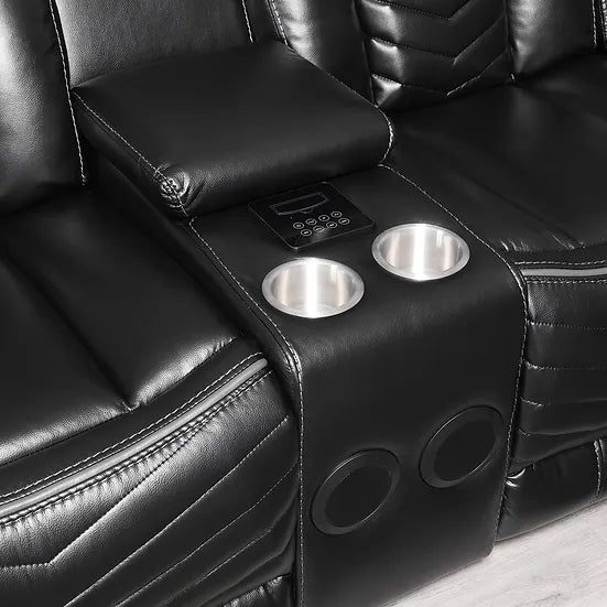 Lucky 3pcs Reclining Sectional, LED, Bluetooth, Speakers Black