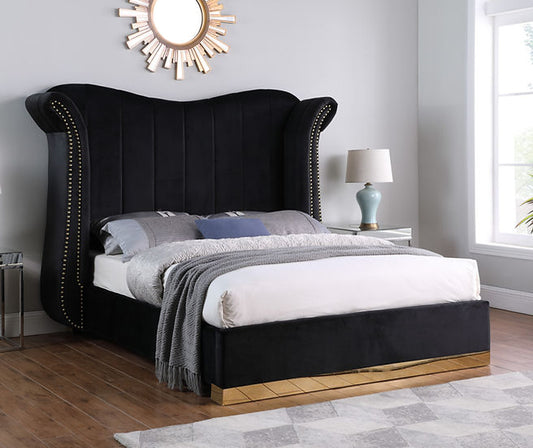 Luna Platform Bed Velvet Black / Gold