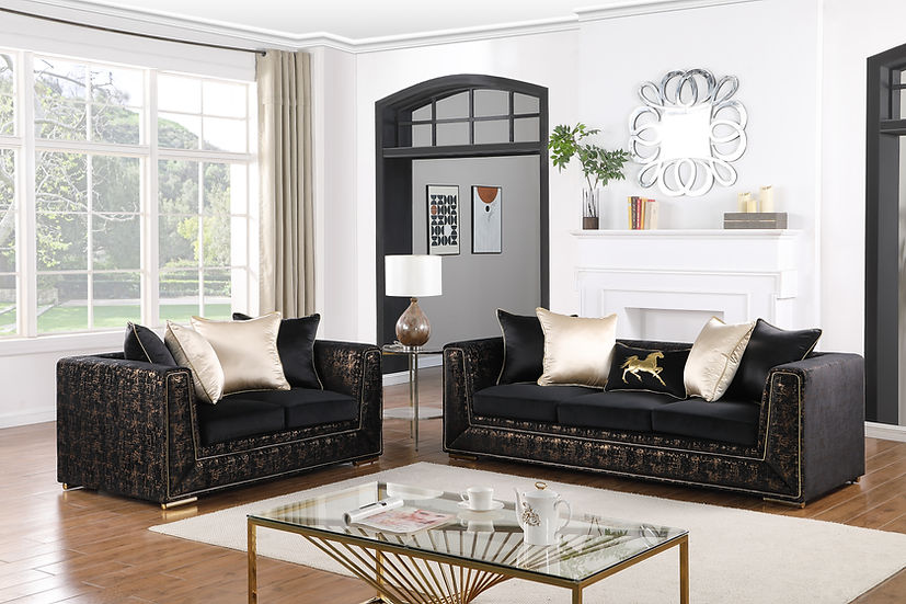 Konya Living room set (Black & Gold)