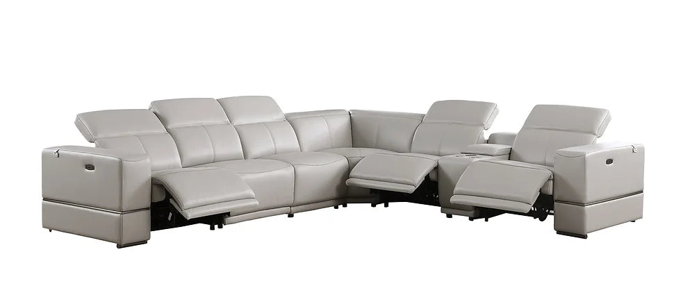 Franco Power Reclining Italian Leather Sectional 7pcs Light Grey