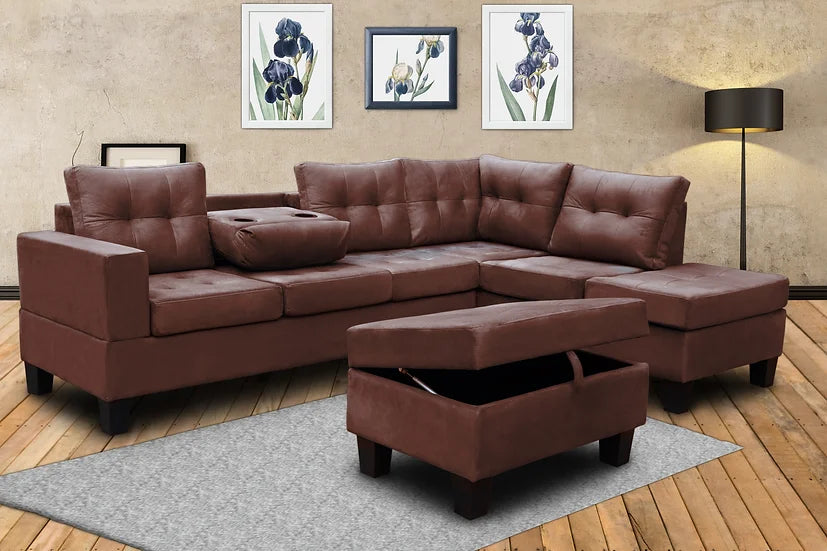 Allen Brown Sectional with Storage Ottoman