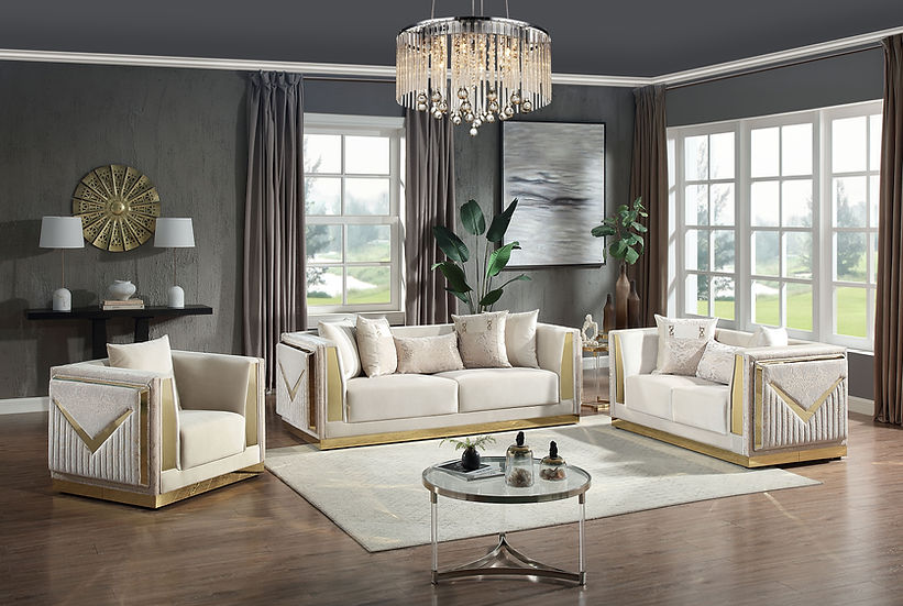 Monaco Living room set (Cream & Gold)