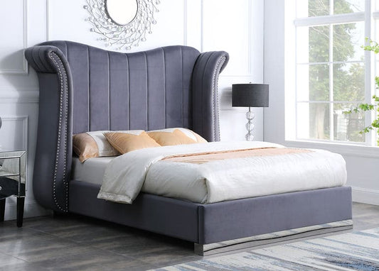 Luna Platform Bed Velvet Grey / Chrome