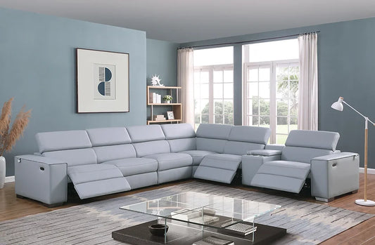 Picasso Power Reclining Sectional 7pcs Blue