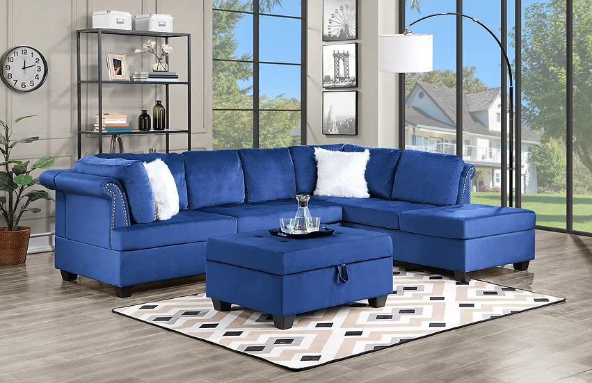 Ava Blue Sectional & Ottoman