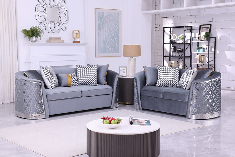 Athena Living room set (Grey & Silver)