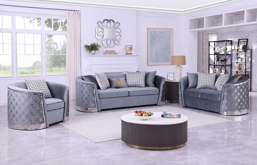 Athena Living room set (Grey & Silver)