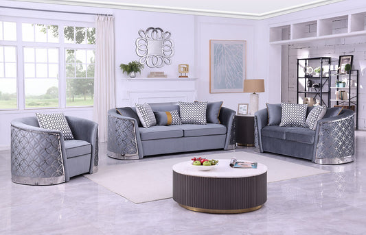 Athena Living room set (Grey & Silver)