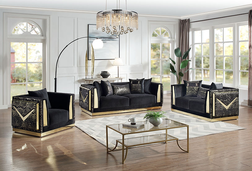 Monaco Living room set (BLACK & Gold)