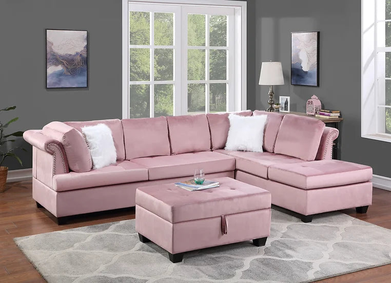 Ava Pink Sectional & Ottoman