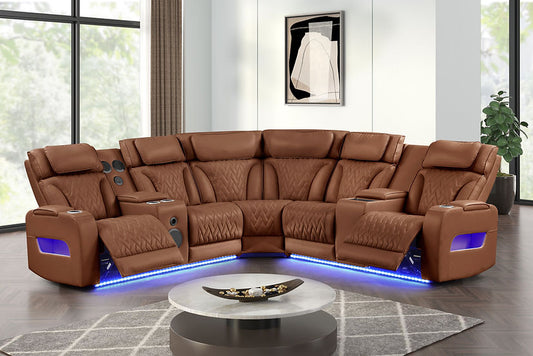 Skyline Power Reclining Sectional (Brown Caramel)