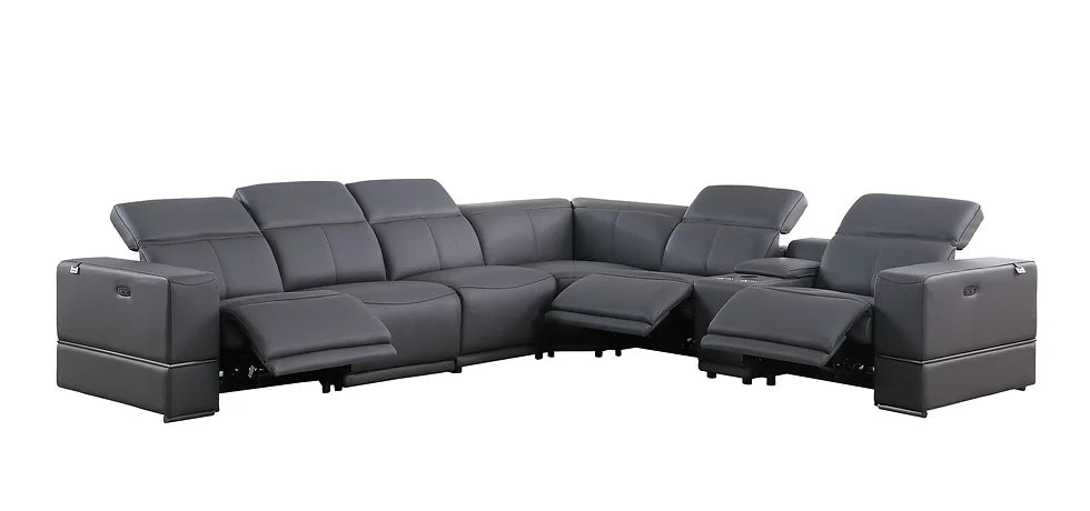 Franco Power Reclining Italian Leather Sectional 7pcs Dark Grey