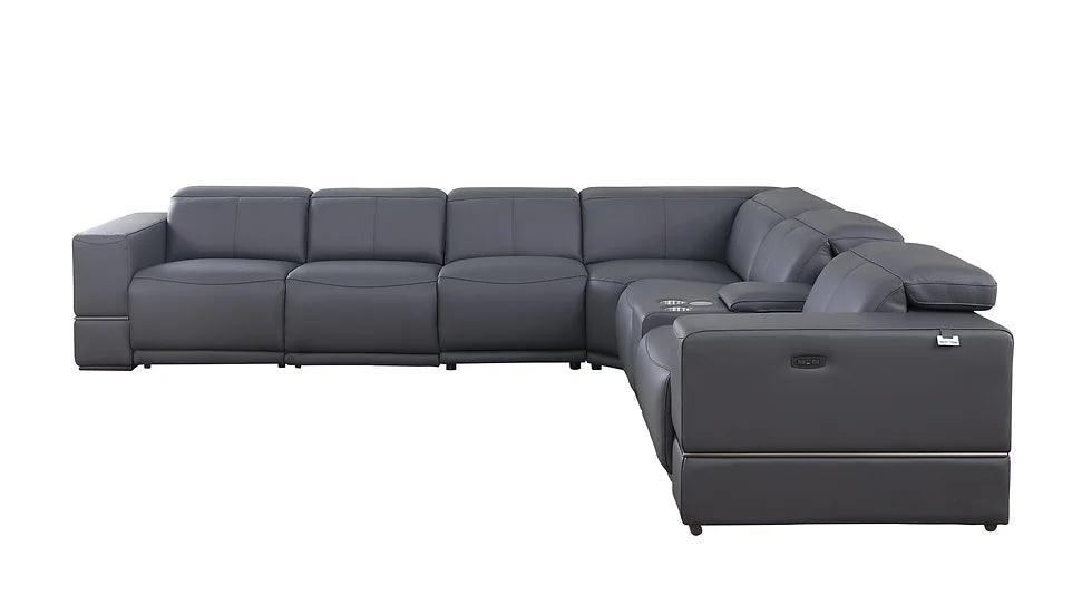 Franco Power Reclining Italian Leather Sectional 7pcs Dark Grey