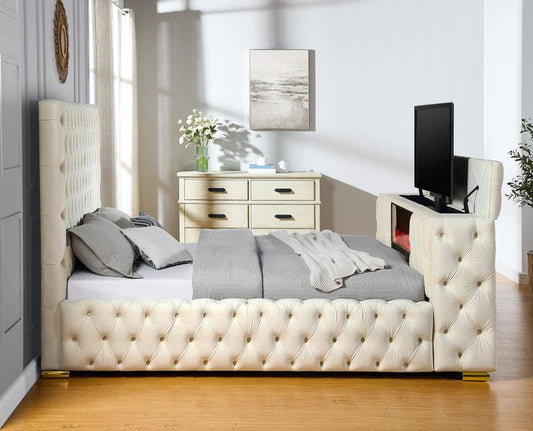 Future Beige Platform Bed - Queen, King **NEW ARRIVAL** Fireplace