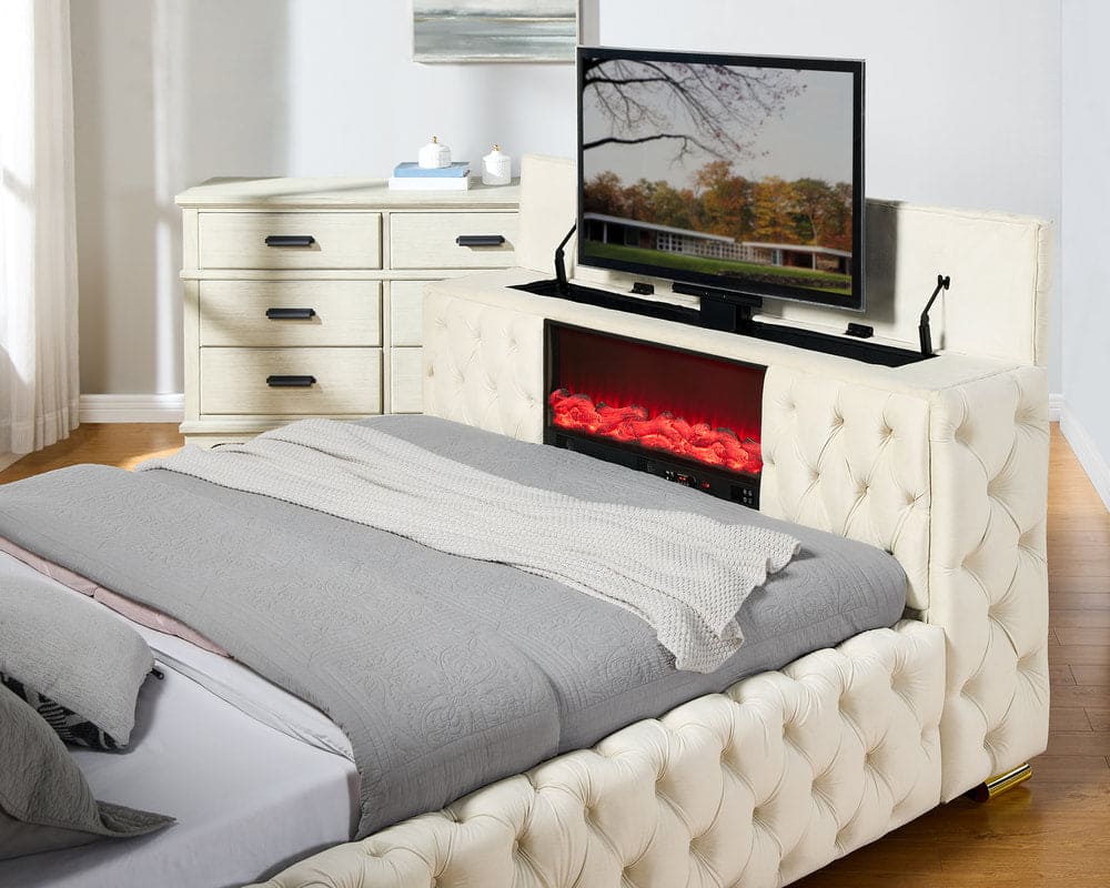 Future Beige Platform Bed - Queen, King **NEW ARRIVAL** Fireplace