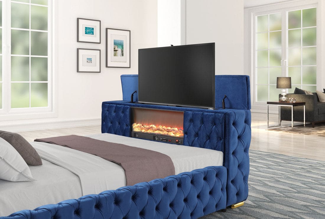 Future Blue Platform Bed - Queen, King **NEW ARRIVAL** Fireplace