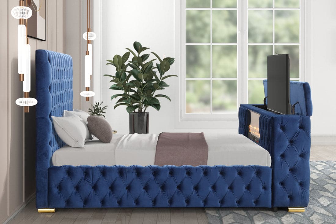 Future Blue Platform Bed - Queen, King **NEW ARRIVAL** Fireplace