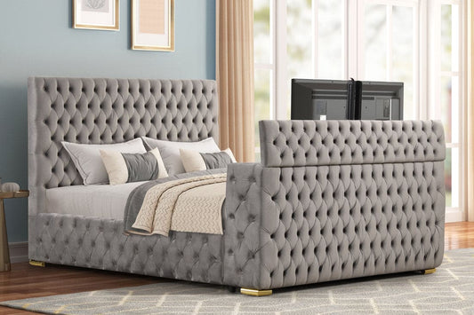 Future Gray Platform Bed - Queen, King **NEW ARRIVAL** Fireplace