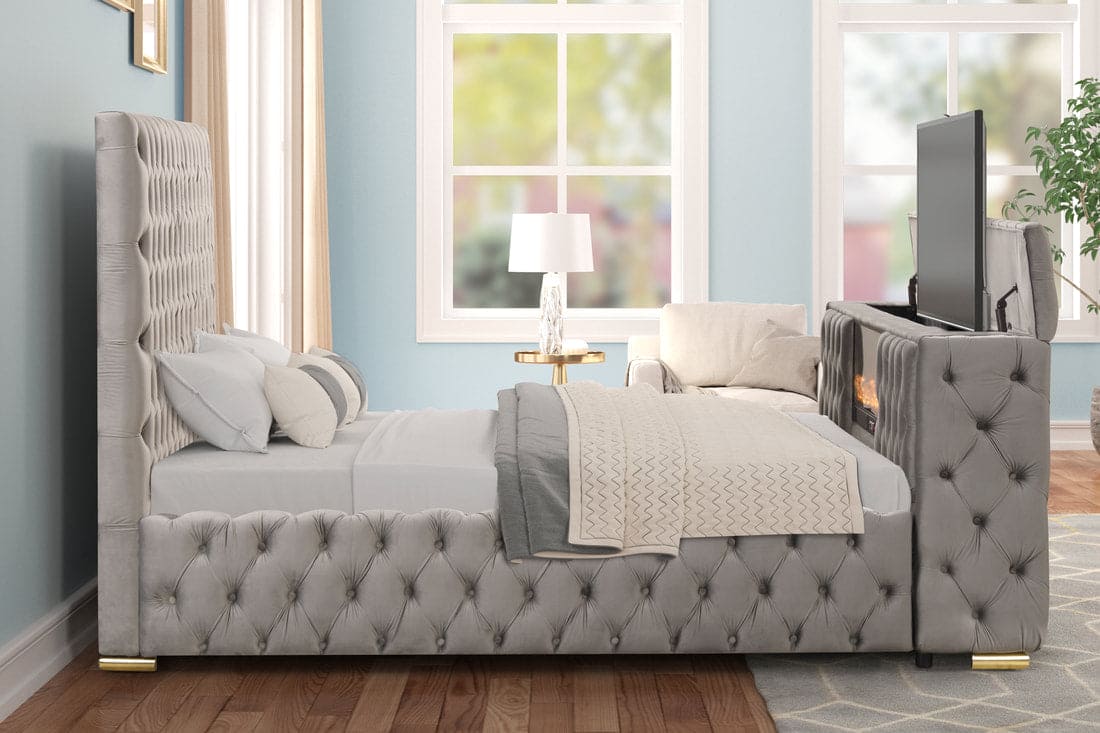 Future Gray Platform Bed - Queen, King **NEW ARRIVAL** Fireplace