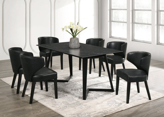 Hamilton ONYX PU Black Dining Table + 6 Chair Set