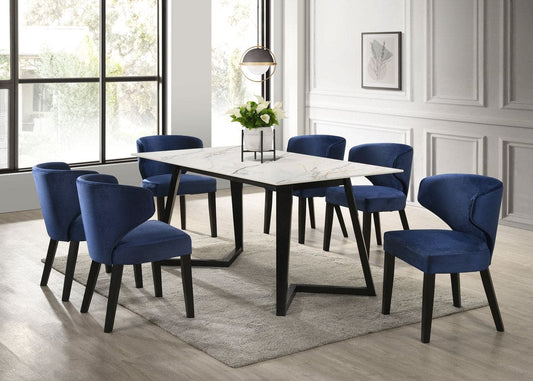 Hamilton WHITE Blue Dining Table + 6 Chair Set