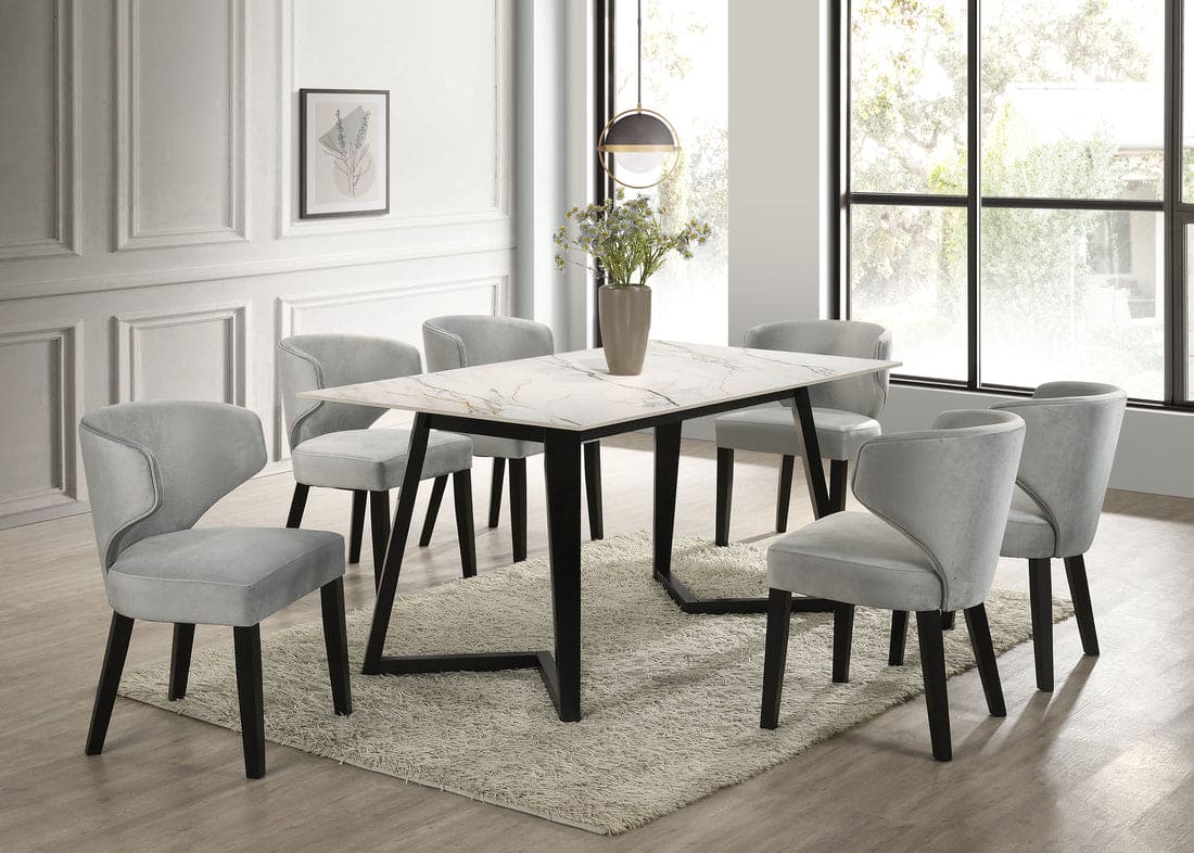 Hamilton WHITE Silver Dining Table + 6 Chair Set