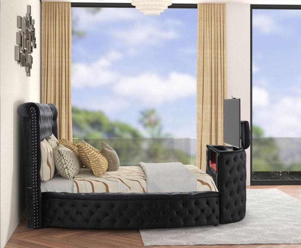 Patron 2 Black Platform Bed - (w/ FIREPLACE)