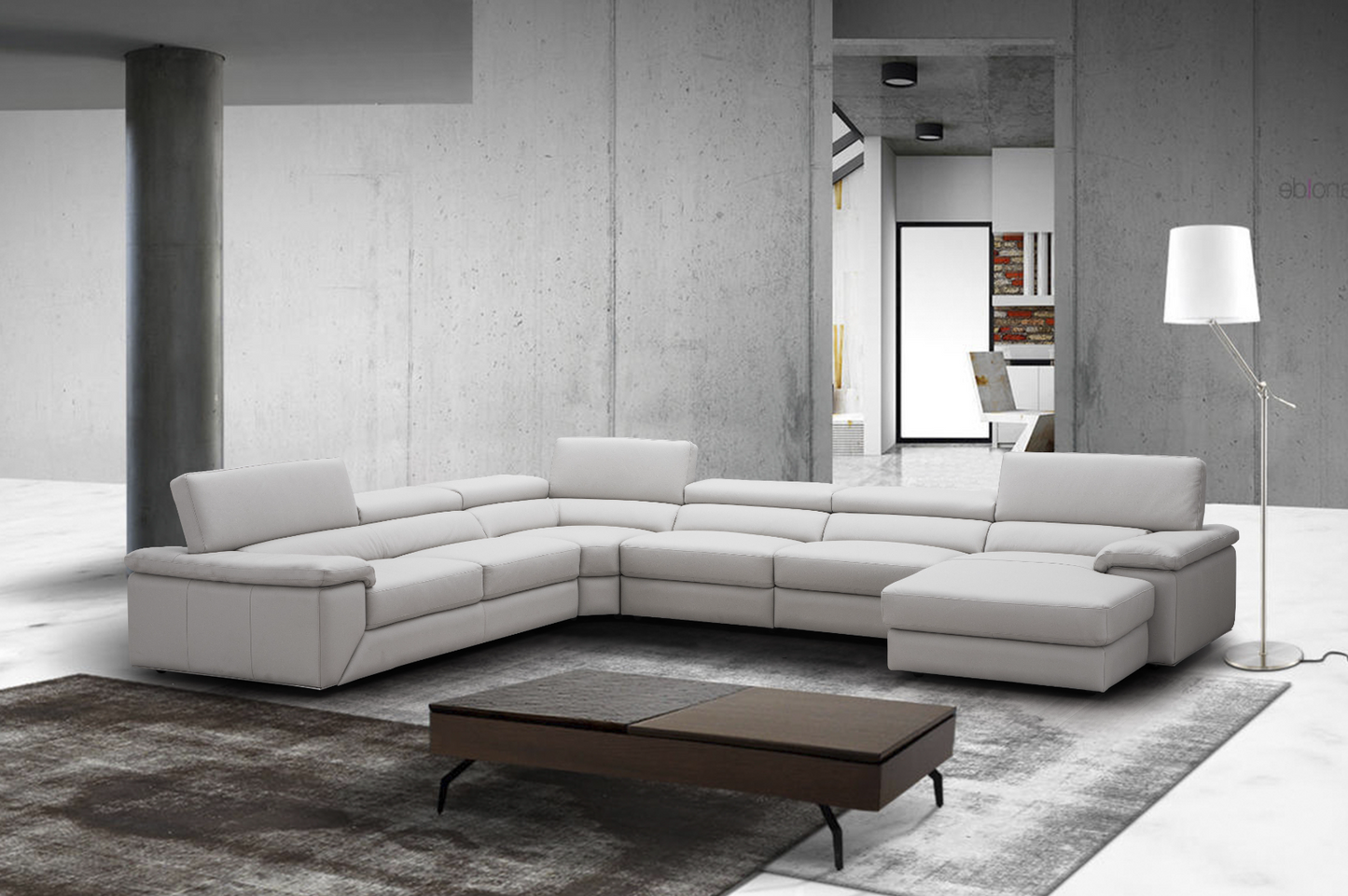 Kobe Premium Leather Sectional in Silver Grey