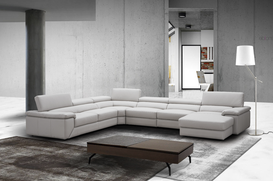 Kobe Premium Leather Sectional in Silver Grey