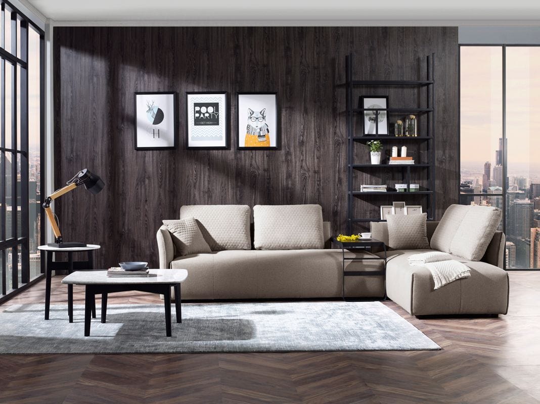 Divani Casa - Polson Modern Light Grey Fabric Modular  Sectional Sofa Bed