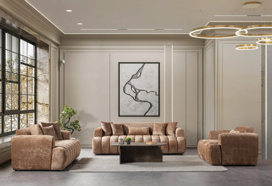 Yulia Coffee Boucle Sofa & Loveseat