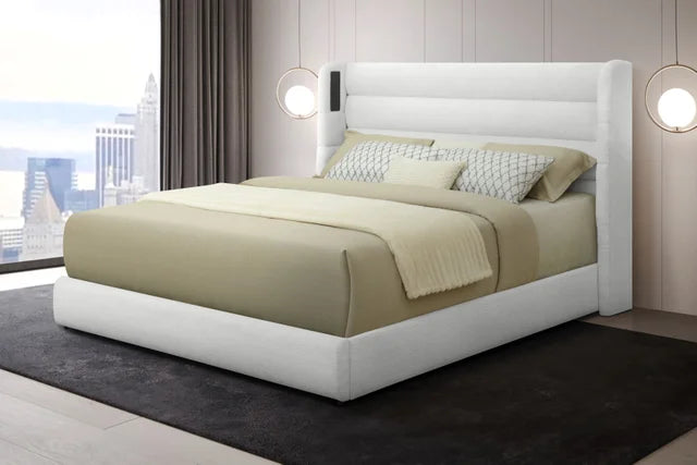 Hero White Platform Bed (w/ Bluetooth Speaker)