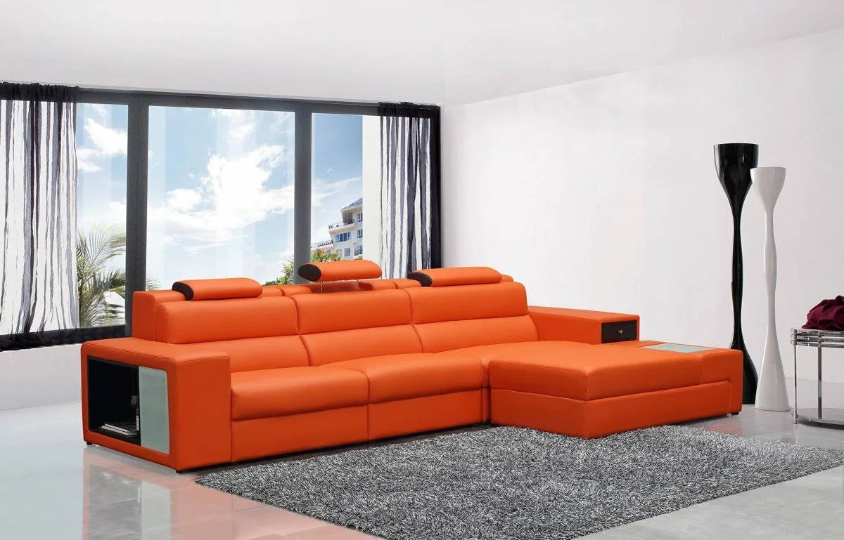 Polaris Mini Orange Contemporary Bonded Leather Right Facing Sectional Sofa