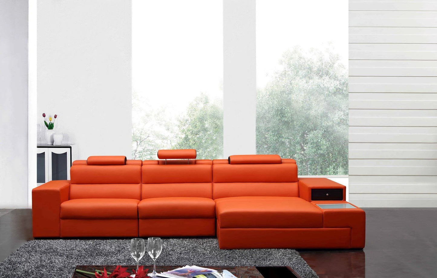 Polaris Mini Orange Contemporary Bonded Leather Right Facing Sectional Sofa