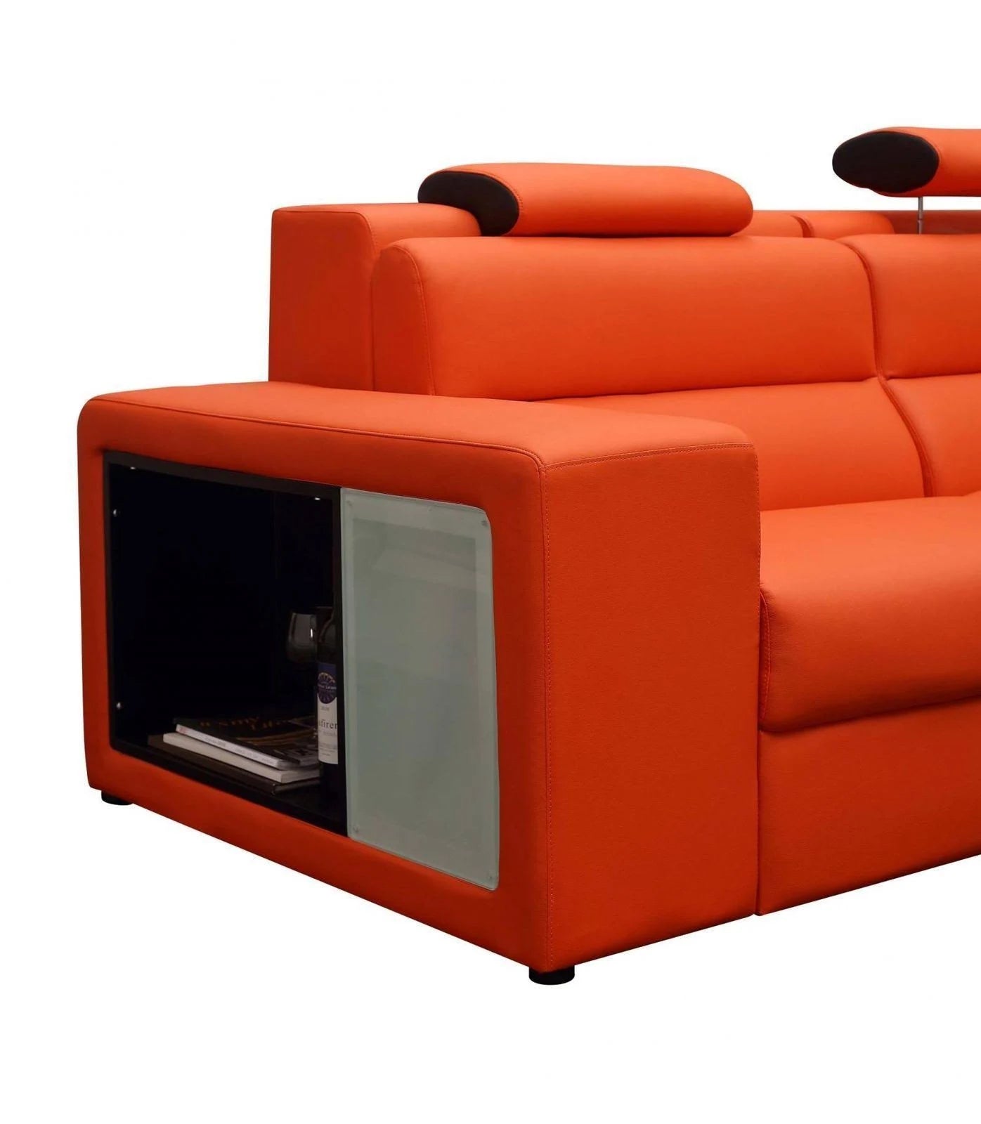Polaris Mini Orange Contemporary Bonded Leather Right Facing Sectional Sofa