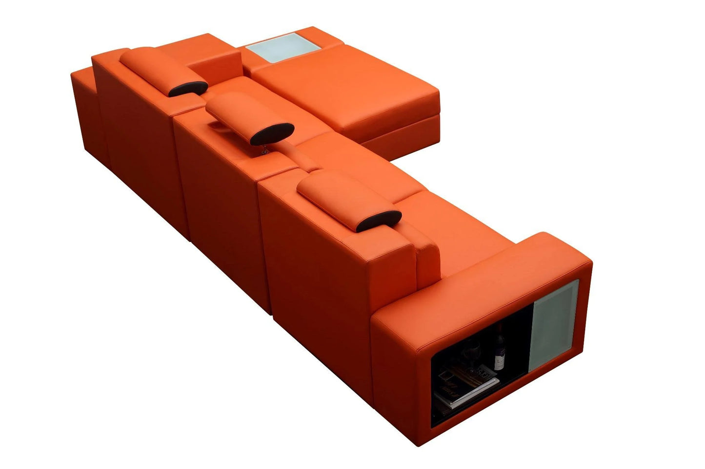 Polaris Mini Orange Contemporary Bonded Leather Right Facing Sectional Sofa