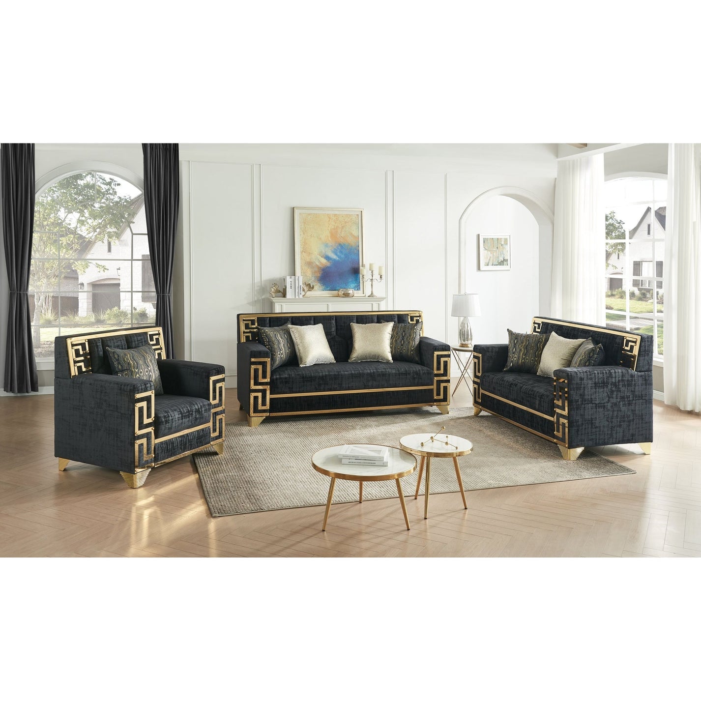 Hira Living room set (Black & Gold)