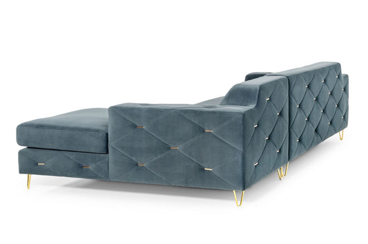 Divani Casa Chesterfield - Blue Velvet Right Facing Sectional Sofa