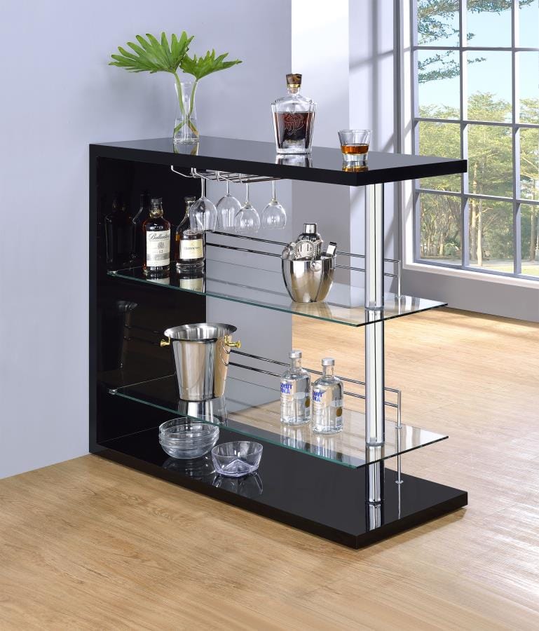 Prescott Rectangular 2-shelf Bar Unit Glossy Black