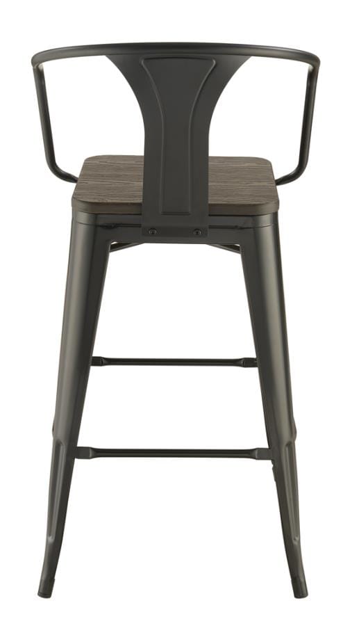 Geneva Wooden Seat Bar Stools Dark Elm and Matte Black (Set of 2)