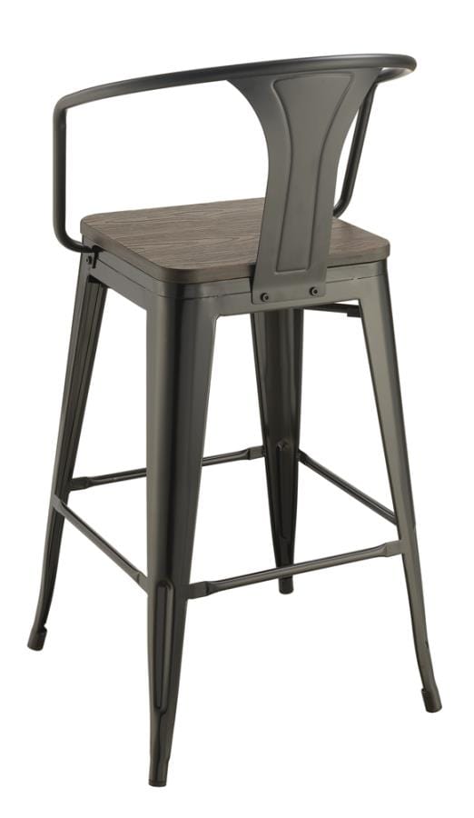 Geneva Wooden Seat Bar Stools Dark Elm and Matte Black (Set of 2)