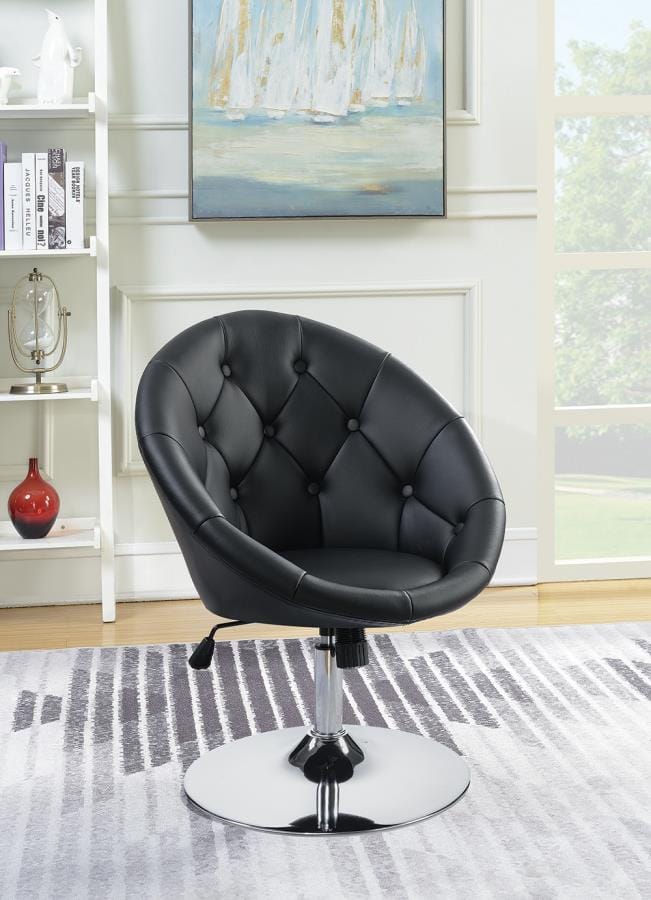 Adley Round Tufted Swivel Chair Black and Chrome