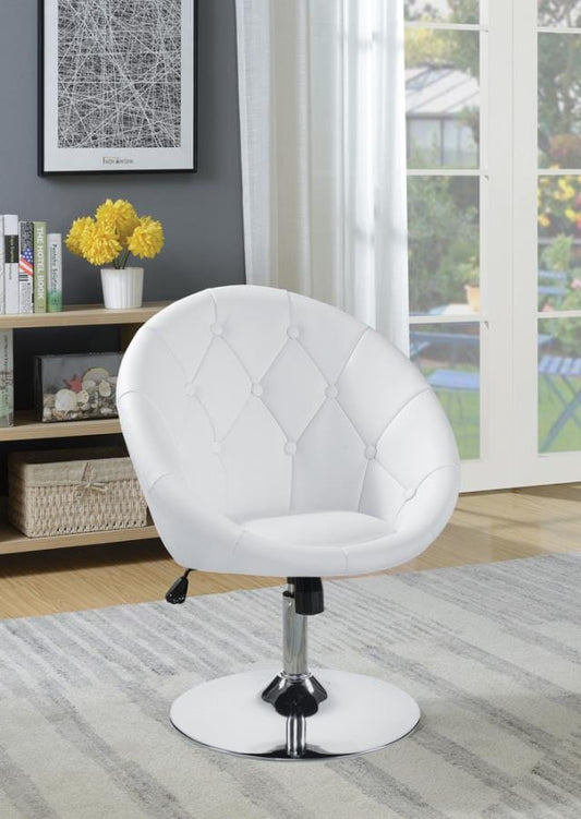 Adley Round Tufted Swivel Chair White and Chrome