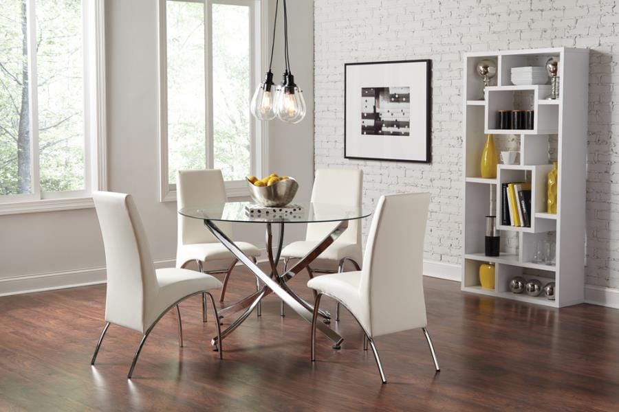 Beckham 5-piece Round Dining Set Chrome and White