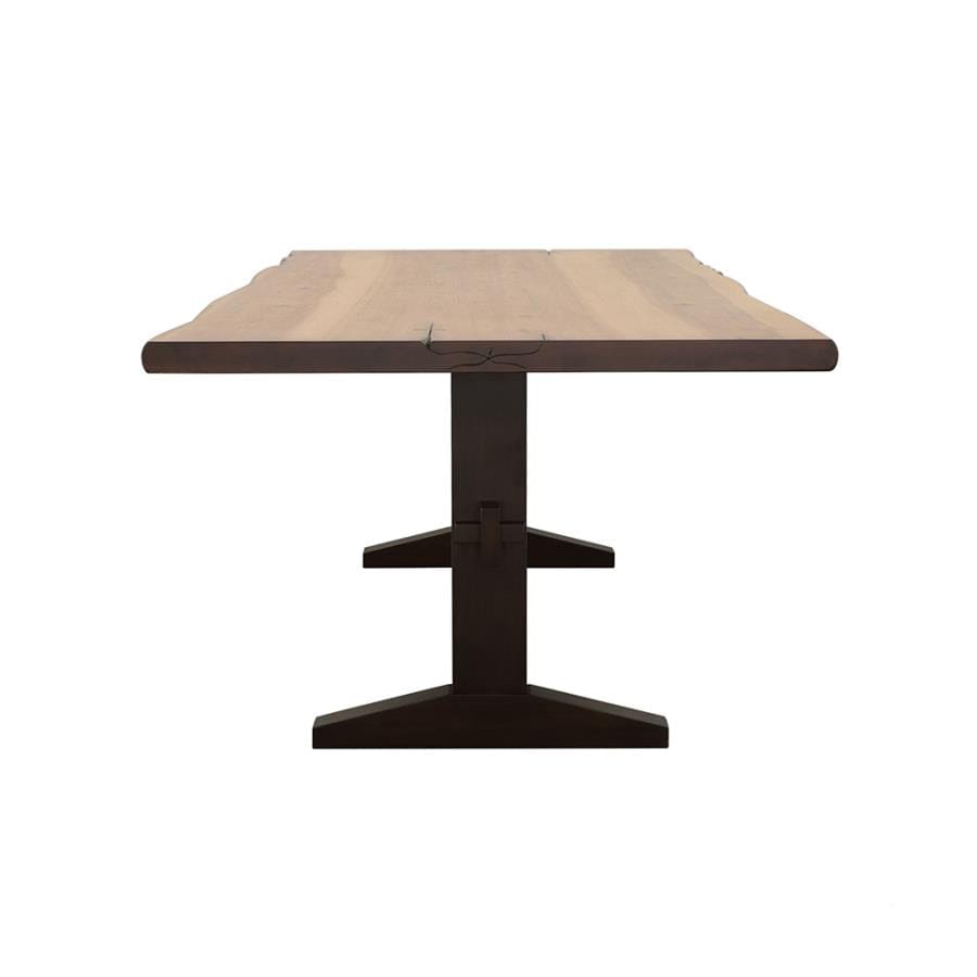 Bexley Live Edge Trestle Dining Table Natural Honey and Espresso