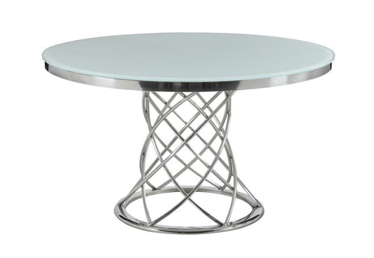 Irene Round Glass Top Dining Table White and Chrome