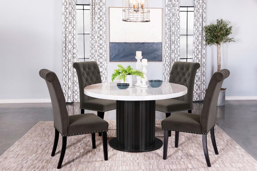 Sherry 5-piece Round Dining Set with Brown Velvet Chairs