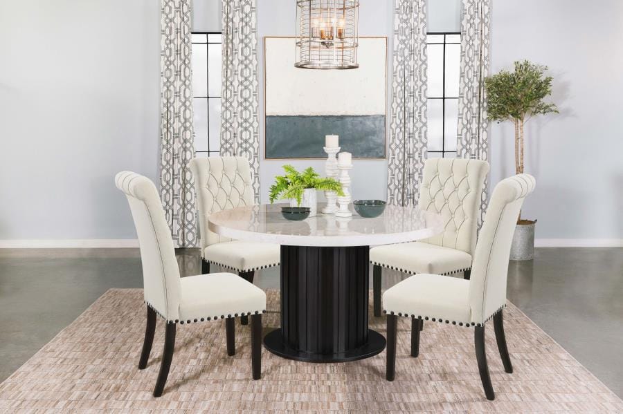 Sherry 5-piece Round Dining Set with Beige Fabric Chairs