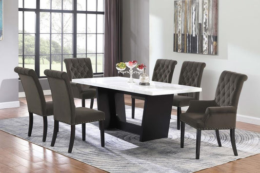 Osborne 7-piece Rectangular Marble Top Dining Set Brown and White